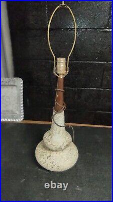 Vintage Leviton Table Lamp Teak Art Pottery Mid Century Modern Splatter