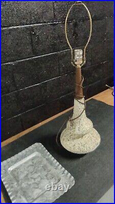 Vintage Leviton Table Lamp Teak Art Pottery Mid Century Modern Splatter