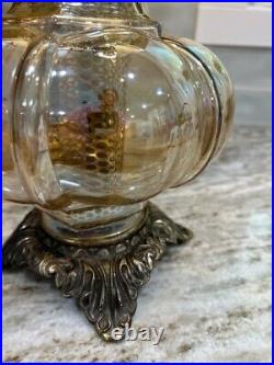 Vintage Light Amber Optic Glass Table Lamp Hollywood Regency MCM Metal Base