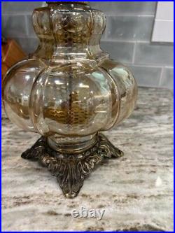 Vintage Light Amber Optic Glass Table Lamp Hollywood Regency MCM Metal Base