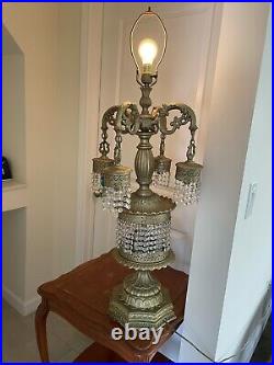 Vintage Loevsky & Loevsky Hollywood Regency Crystal Prism Waterfall Table Lamp