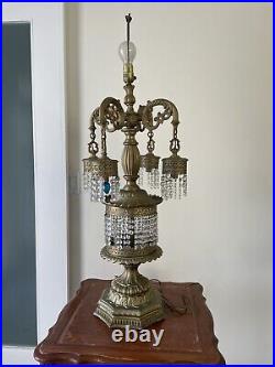 Vintage Loevsky & Loevsky Hollywood Regency Crystal Prism Waterfall Table Lamp