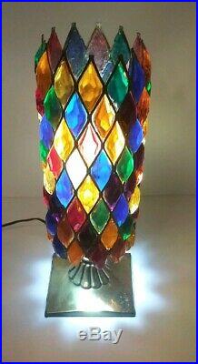 Vintage Lucite Table Lamp Chunky Diamonds Multi Color 60s 70s Retro
