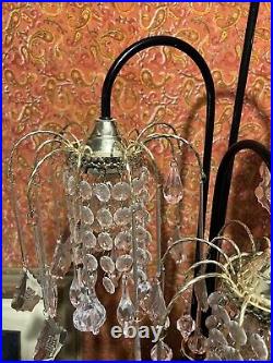 Vintage Luminaire Black Hanging Crystals Rain Drop Table Lamp Hollywood Regency