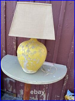 Vintage MASSIVE 34x14 YELLOW Applied TREE of LIFE Table Lamp MCM MUST SEE