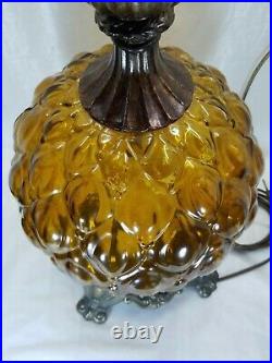 Vintage MCM 1960s Acorn Scalloped Embossed Glass Genie Globe 4-way Table Lamp