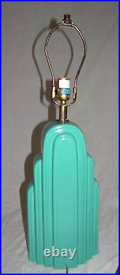 Vintage MCM Art Deco Revival Empire Table Lamp Hallmark Lighting Teal Turquoise