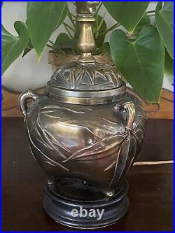 Vintage MCM Brass Bronze Bamboo Chinoiserie Table Lamp Free shipping