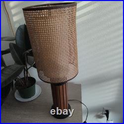Vintage MCM Bruce Industries Walnut Table Lamp Woven Cane Shade Gruvwood