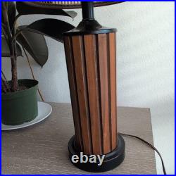 Vintage MCM Bruce Industries Walnut Table Lamp Woven Cane Shade Gruvwood