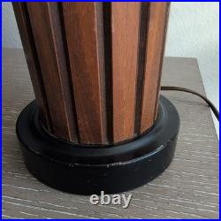 Vintage MCM Bruce Industries Walnut Table Lamp Woven Cane Shade Gruvwood