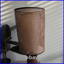 Vintage MCM Bruce Industries Walnut Table Lamp Woven Cane Shade Gruvwood