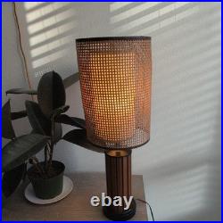 Vintage MCM Bruce Industries Walnut Table Lamp Woven Cane Shade Gruvwood