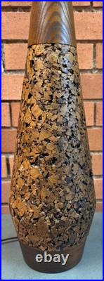 Vintage MCM Cork Walnut Wood Table Lamp Mid Century Modern Lighting 60s