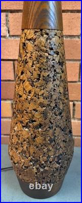 Vintage MCM Cork Walnut Wood Table Lamp Mid Century Modern Lighting 60s