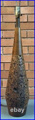 Vintage MCM Cork Walnut Wood Table Lamp Mid Century Modern Lighting 60s