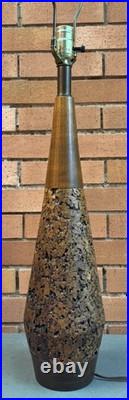 Vintage MCM Cork Walnut Wood Table Lamp Mid Century Modern Lighting 60s