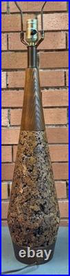 Vintage MCM Cork Walnut Wood Table Lamp Mid Century Modern Lighting 60s