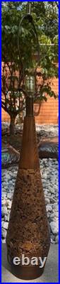 Vintage MCM Cork Walnut Wood Table Lamp Mid Century Modern Lighting 60s