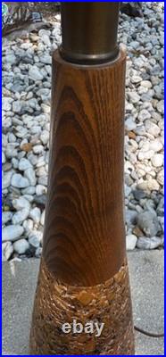 Vintage MCM Cork Walnut Wood Table Lamp Mid Century Modern Lighting 60s
