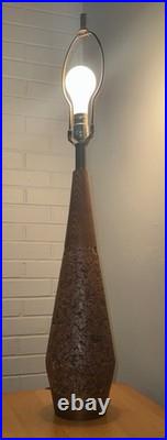 Vintage MCM Cork Walnut Wood Table Lamp Mid Century Modern Lighting 60s