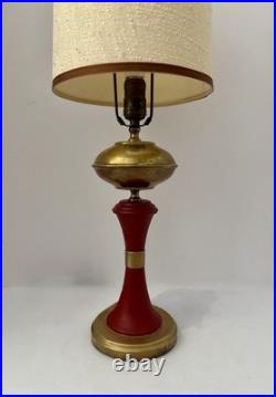 Vintage MCM Danish / Atomic Mod Style Red Metal Brass Table Lamp Orig Drum Shade Vintage MCM Danish / Atomic Mod Style Red Metal Brass Table Lamp Orig Drum Shade