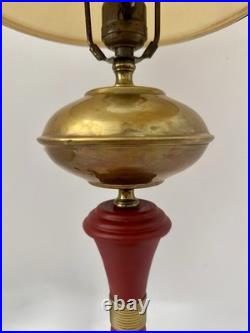 Vintage MCM Danish / Atomic Mod Style Red Metal Brass Table Lamp Orig Drum Shade Vintage MCM Danish / Atomic Mod Style Red Metal Brass Table Lamp Orig Drum Shade