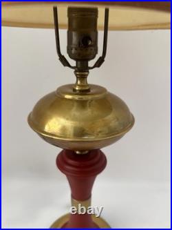 Vintage MCM Danish / Atomic Mod Style Red Metal Brass Table Lamp Orig Drum Shade Vintage MCM Danish / Atomic Mod Style Red Metal Brass Table Lamp Orig Drum Shade
