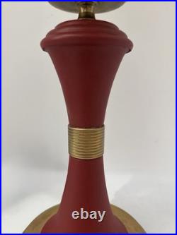 Vintage MCM Danish / Atomic Mod Style Red Metal Brass Table Lamp Orig Drum Shade