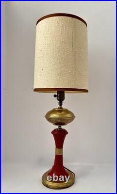 Vintage MCM Danish / Atomic Mod Style Red Metal Brass Table Lamp Orig Drum Shade
