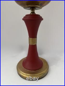 Vintage MCM Danish / Atomic Mod Style Red Metal Brass Table Lamp Orig Drum Shade