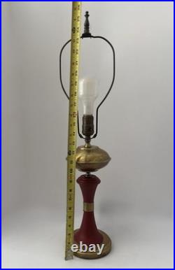 Vintage MCM Danish / Atomic Mod Style Red Metal Brass Table Lamp Orig Drum Shade