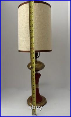 Vintage MCM Danish / Atomic Mod Style Red Metal Brass Table Lamp Orig Drum Shade
