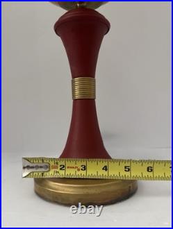 Vintage MCM Danish / Atomic Mod Style Red Metal Brass Table Lamp Orig Drum Shade Vintage MCM Danish / Atomic Mod Style Red Metal Brass Table Lamp Orig Drum Shade
