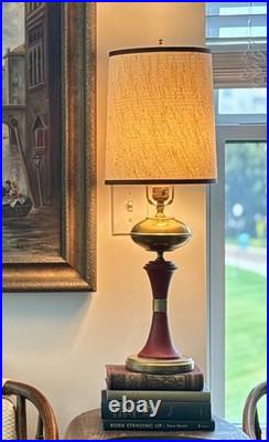 Vintage MCM Danish / Atomic Mod Style Red Metal Brass Table Lamp Orig Drum Shade Vintage MCM Danish / Atomic Mod Style Red Metal Brass Table Lamp Orig Drum Shade