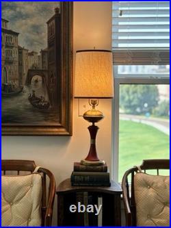 Vintage MCM Danish / Atomic Mod Style Red Metal Brass Table Lamp Orig Drum Shade