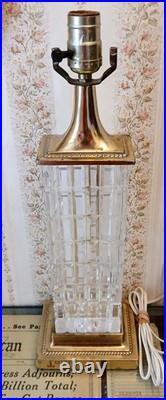 Vintage MCM Dresden Signed Crystal Block Column Brass Table Lamps Pair Works 19 Vintage MCM Dresden Signed Crystal Block Column Brass Table Lamps Pair Works 19