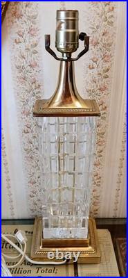 Vintage MCM Dresden Signed Crystal Block Column Brass Table Lamps Pair Works 19 Vintage MCM Dresden Signed Crystal Block Column Brass Table Lamps Pair Works 19
