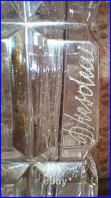 Vintage MCM Dresden Signed Crystal Block Column Brass Table Lamps Pair Works 19