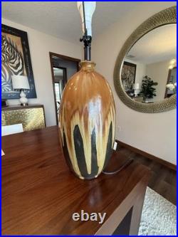 Vintage MCM Drip Glaze Pottery Lamp 31 H Green Brown