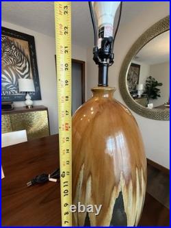 Vintage MCM Drip Glaze Pottery Lamp 31 H Green Brown