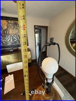 Vintage MCM Drip Glaze Pottery Lamp 31 H Green Brown