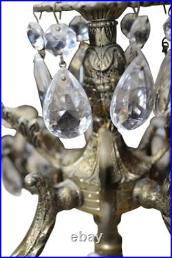 Vintage MCM Electric Brass Candelabra Crystal Prisms 5 Light Table Lamp