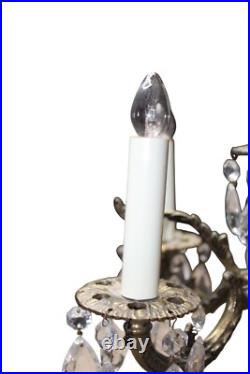 Vintage MCM Electric Brass Candelabra Crystal Prisms 5 Light Table Lamp