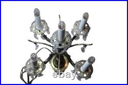 Vintage MCM Electric Brass Candelabra Crystal Prisms 5 Light Table Lamp