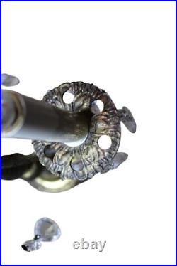 Vintage MCM Electric Brass Candelabra Crystal Prisms 5 Light Table Lamp