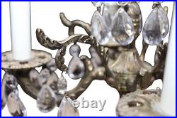 Vintage MCM Electric Brass Candelabra Crystal Prisms 5 Light Table Lamp