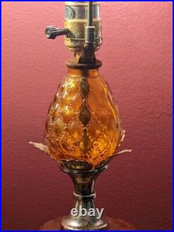 Vintage MCM Electric Lamp Set of 2 Amber Glass Table Lamp 30 Tall