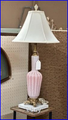 Vintage MCM Italian Murano Pink Opaline Art Glass Marble Table Lamp (Read)