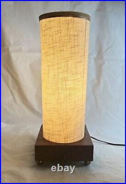 Vintage MCM Linen Shade Wood Base Table Lamp 15